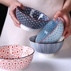 Stoneware Porcelain Hand Painted Color Glaze Microwave Safe Stackable Soup Noodle Rice Ceramic Packaging Cup Bowls