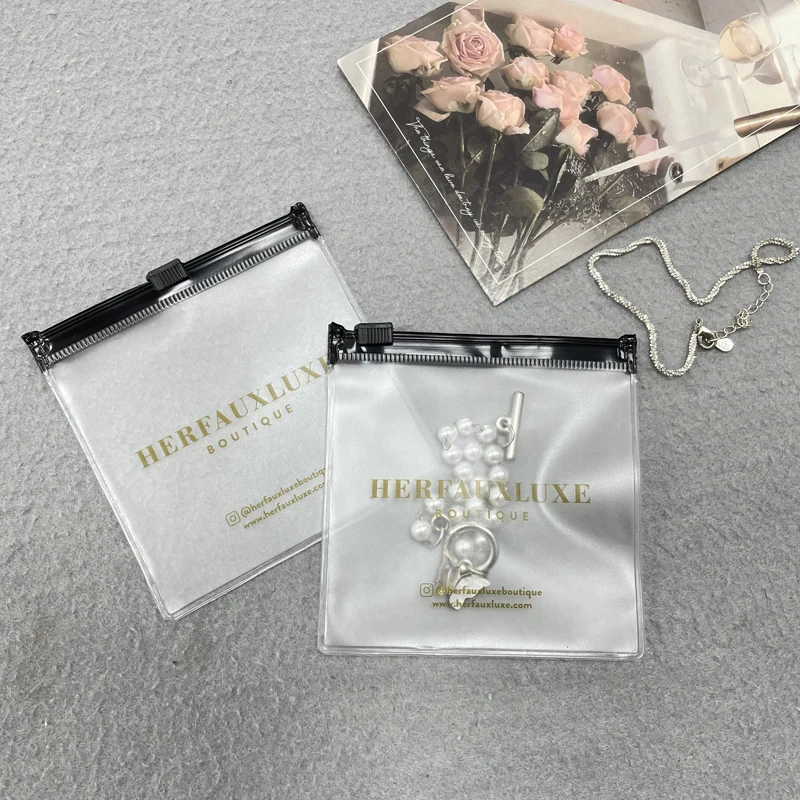 Custom Logo Fashion Earring Rings Plastic Zipper Bag Packaging Frosted PVC Jewelry Cosmetics Zip Lock Bag Pouch