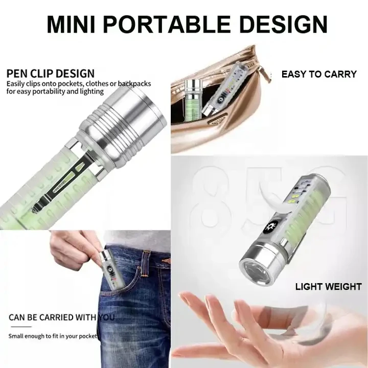 Rechargeable Portable Pen Torch Magnetic Tail Camping Working Light UV Led Super Bright Mini Tactical Flashlight Zoom Red Blue