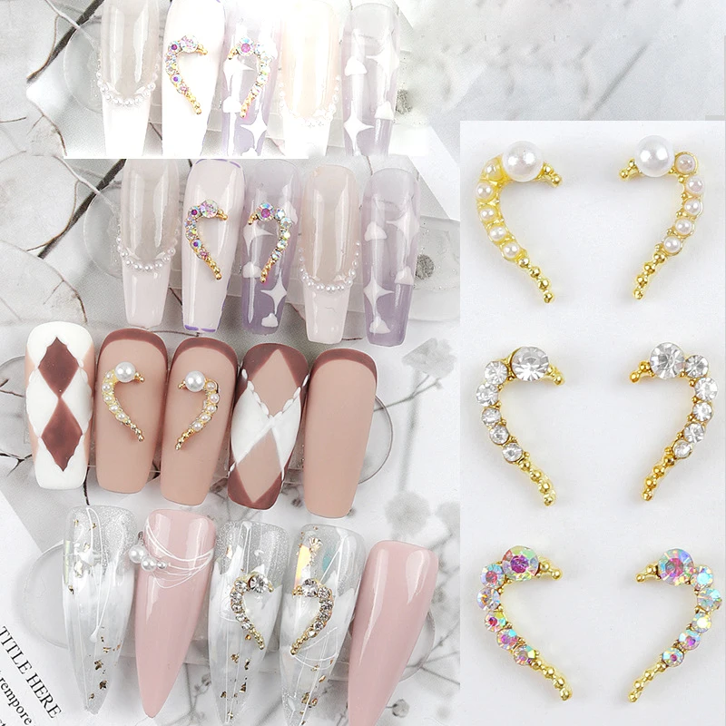 New manicure ornament manicure heart Diamond ornament left and right symmetry free matching heart manicure ornament wholesale