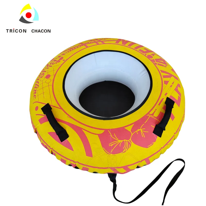 Inflatable round Plastic Doughnut PVC Snow Tube Rigid & Hard Bottom Racer with Fun Handle for Winter Sports & Sledding
