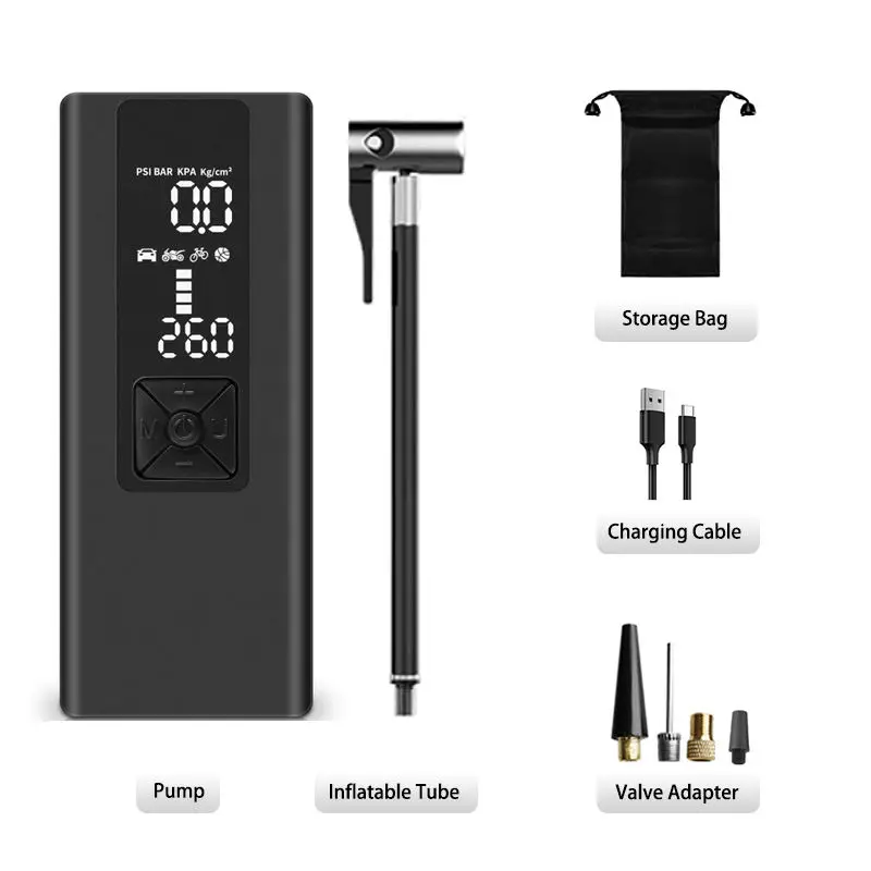 Tire Inflator Portable Air Compressor Car Tire Pump with 3 Nozzle Adaptors and Digital LED Light DC 12V Electric Car Air Pump