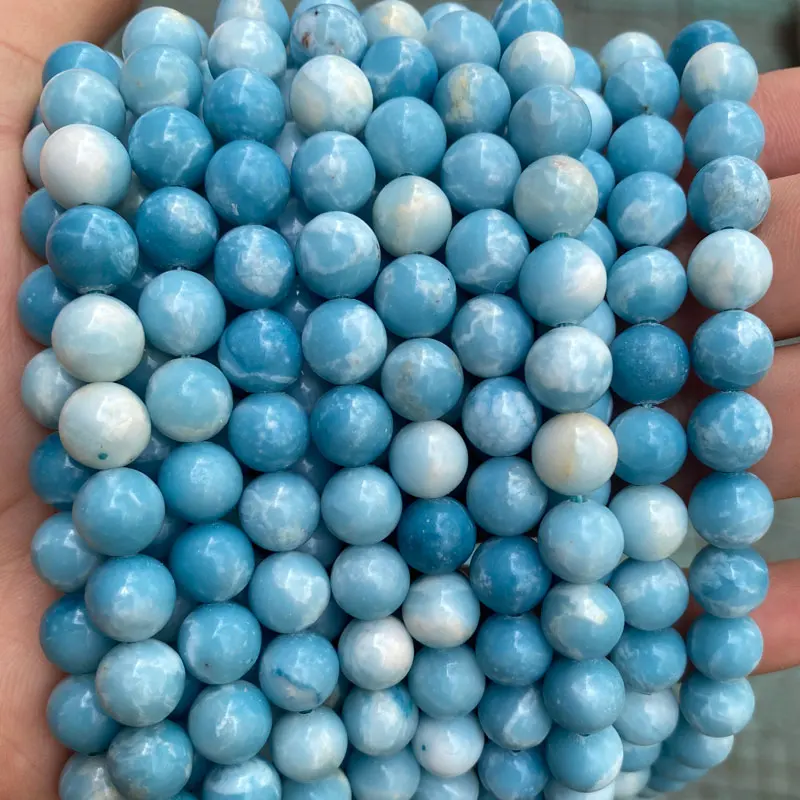 Высококачественные Натуральные гладкие синие кварцевые бусины Larimar, круглые драгоценные камни, свободные бусины для изготовления ювелирных изделий