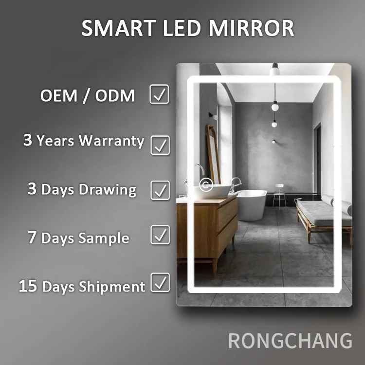 Wholesale Regular Rectangle Human Body Sensor Smart Touch Screen LED Light Bathroom Mirror LED Light Backlit Smart Mirror