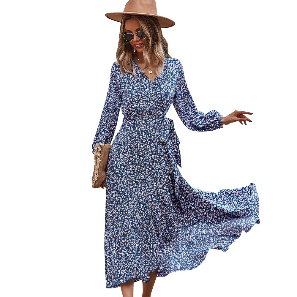 2022 Spring Autumn Women Floral Dress Female Fashion Long Sleeve Floral Print Long Maxi Dress Ladies Casual