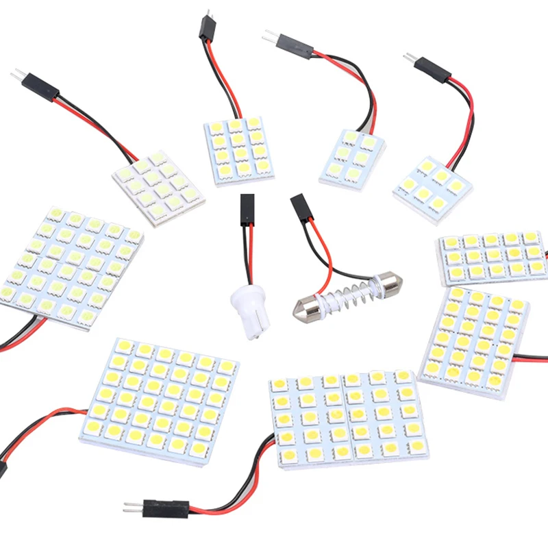 Car Reading Light COB Chip 18 21 24 36 48SMD T10 BA9S Festoon Dome Adapters Led Roof Light 12V White Wired Lamp