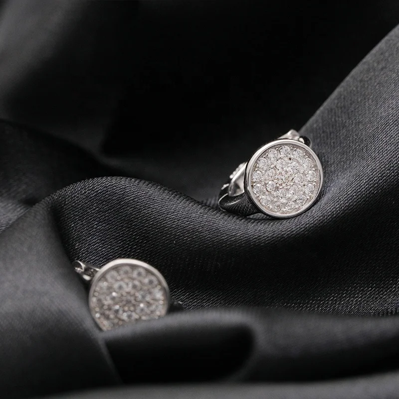 Simple set full CZ Zircon round disc earrings for women 925 sterling silver coin piercing earrings
