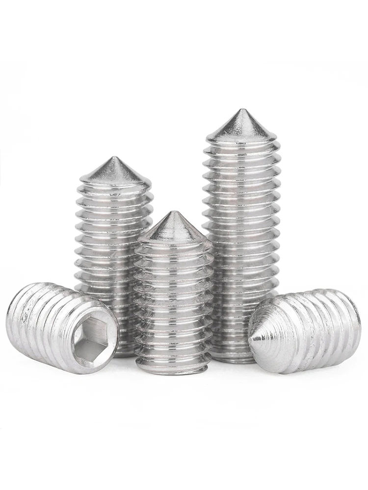 304 Stainless Steel Hexagon Socket Set Screw Tip 10mm Fine/Coarse Machine Meter Pointed Headless Jacking Wire M3 M4 M5 M6 M8 M10