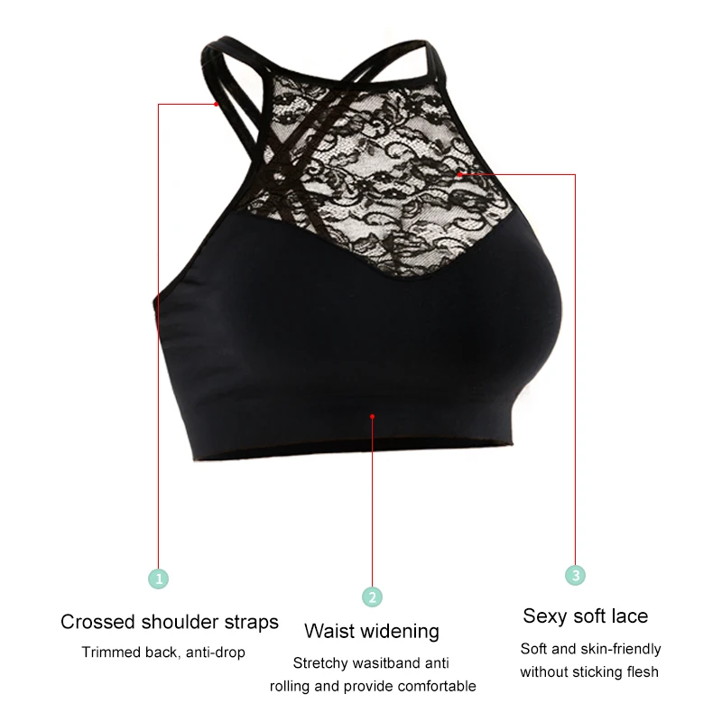 WZX Customized Womens Every Day High Neck Lace Halter Cutout Back Strap Seamless Bralette Size One-piece Wire Free Bralette Bra