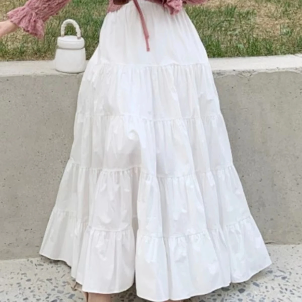summer retro fashion casual simple skirt plus size high waist tiered long dress skirt long skirt for hot girl