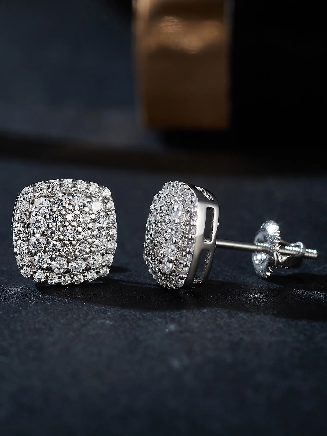 Fine Jewelry Luxury Screw Back Earring Custom 925 Sterling Silver Cushion Shape VVS Moissanite Diamond Stud Earrings