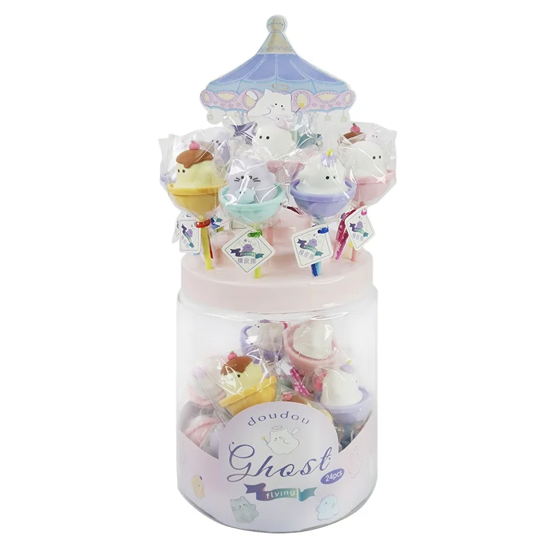 Cute stationery lollipop eraser Obakenu series ghost cat shape eraser kawaii stationery PVC material 3D eraser for kid