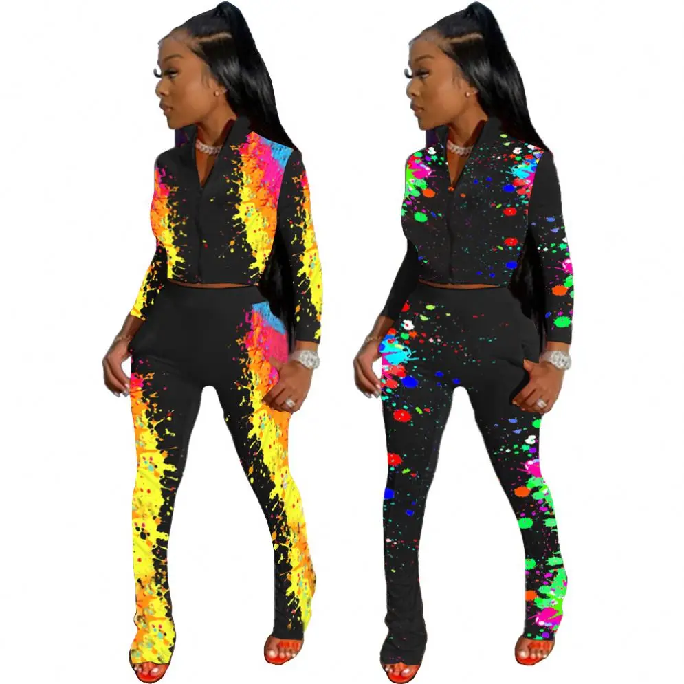 Женский спортивный костюм из 2 предметов, брюки с широкими штанинами и принтом звездного цвета, осень 2021