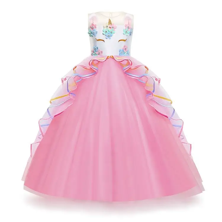 Wholesale Ball Gown Uni corn Tutu Long Girl Dress Princess Birthday Party Dresses