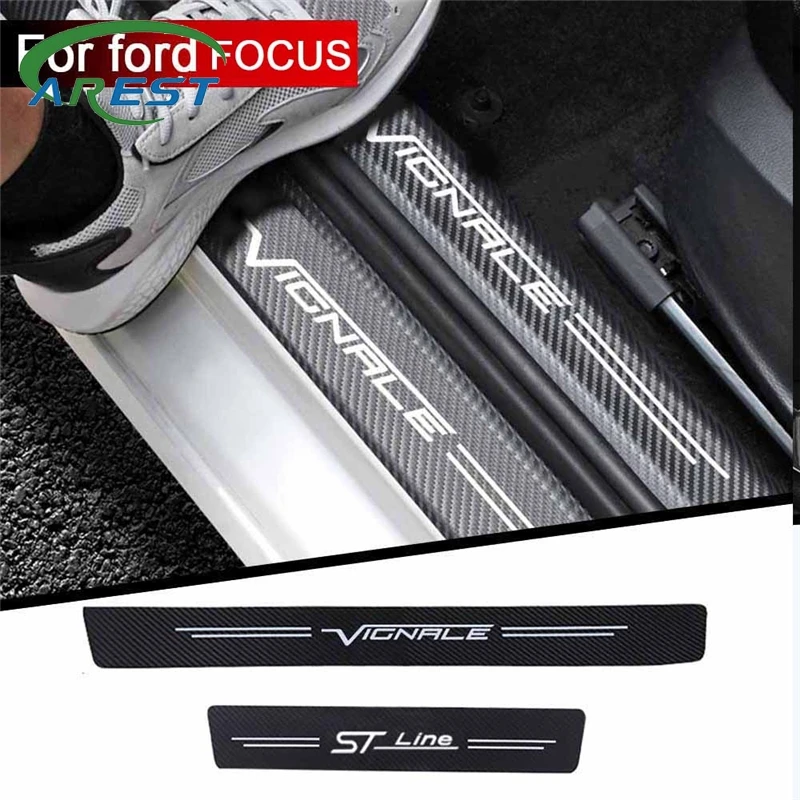 4pcs car Sticker door carbon leather Fiber Sill Plate For ford focus 2 3 MK1 MK2 MK3 MK4 VIGNALE ST-Line accessories car styling