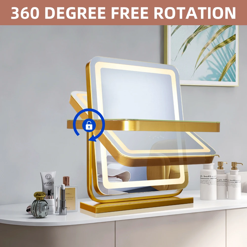 Large luxury vanity mirror  with lighted mirror led desktop makeup mirror with light hotel vanity led smart