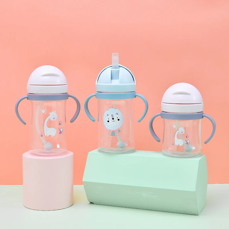 Top Selling Products 2024 Custom  400ML Plastic Bottles Sport Training Cartoon Baby Cups Cute Water Bottle For Kids With Straw