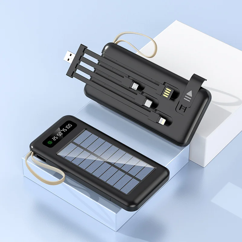 2024 2000mAh Customer Logo Built-in Cable Solar Power Bank Portable Outdoor Mobile Power power bank solar energy