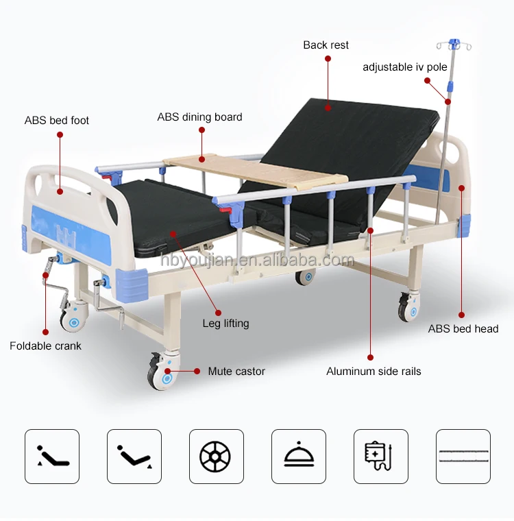 Factory price medical double crank adjustable medical manual 2 crank manual ICU beds