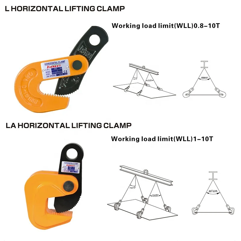 Bridge Crane LA 1t-10t Horizontal Steel Plate Lifting Clamp with Safety Lock