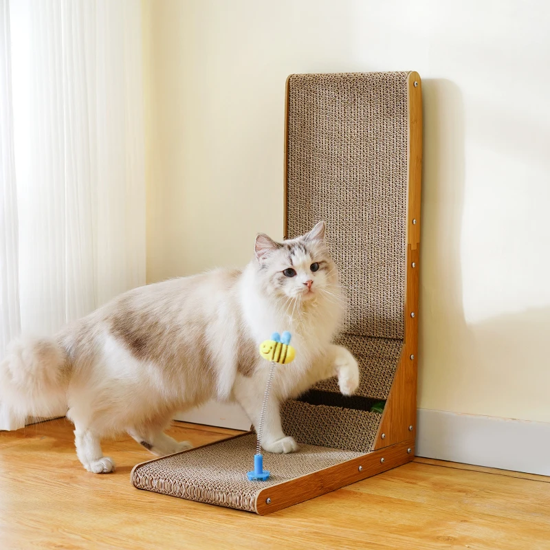 L Shape With YOYO Toy Wholesale Cat Toys Corrugated Paper Cat Scratcher Multi-function Detachable New Designed