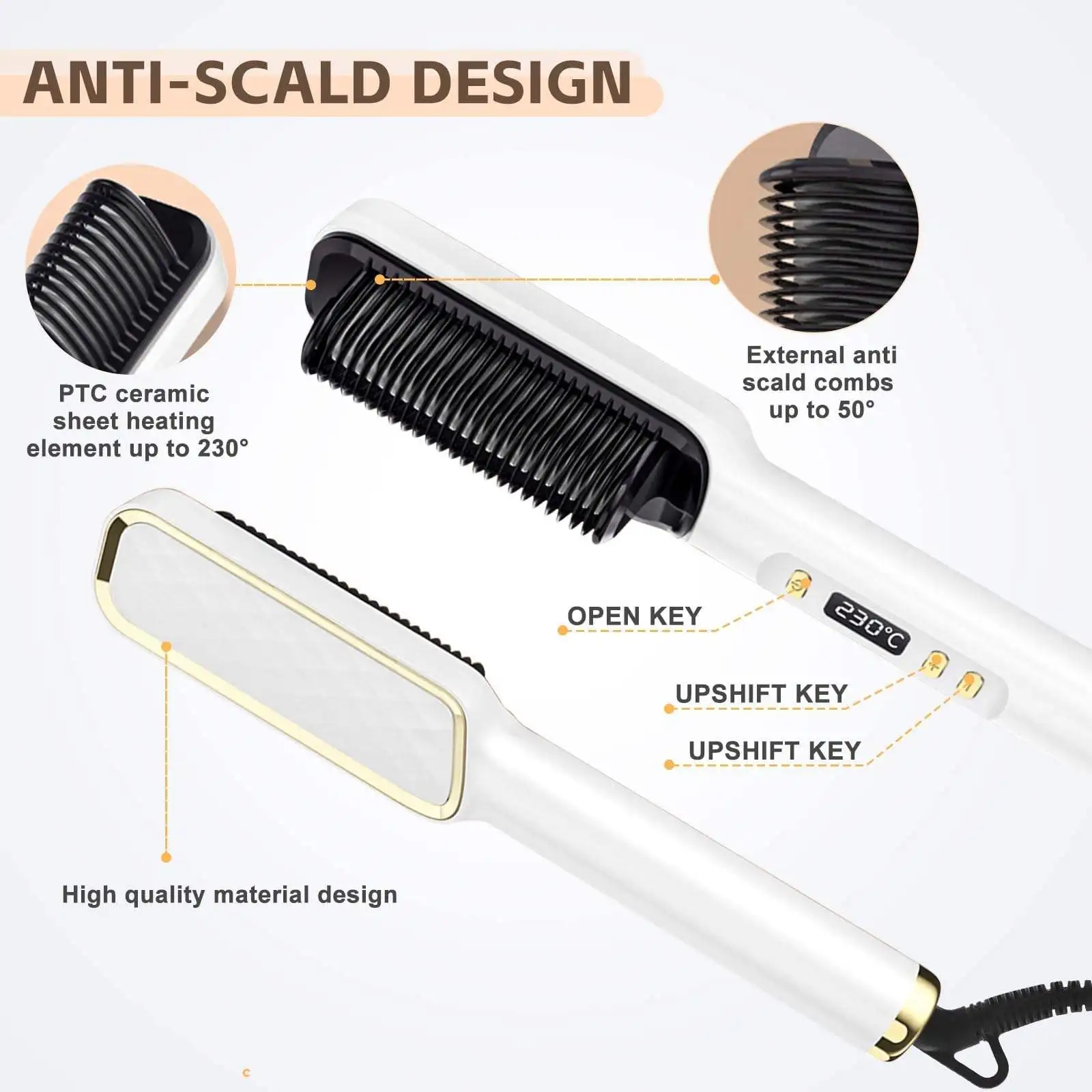 Hot 2024 Portable Fast Heating Electric Hot Comb Hair Straightener Brush Negative Ion Hair Straightener Styling Comb