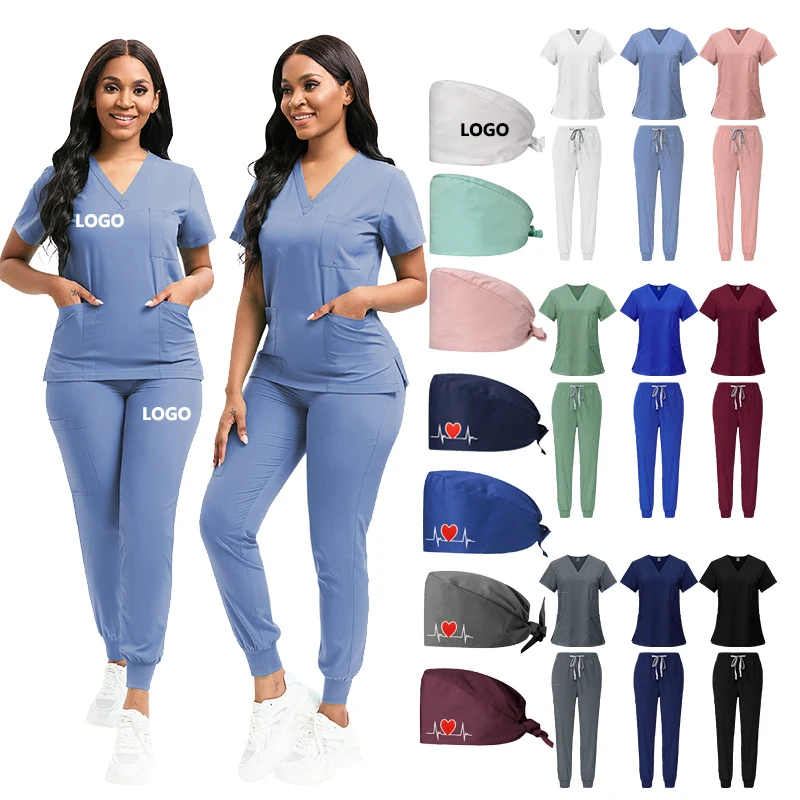 Wholesale Solid Stretch Scrub Set for Women Stretchy Mock Wrap Top and Cargo Pants Medical Scrubs Comfortable Hospital Uniforms