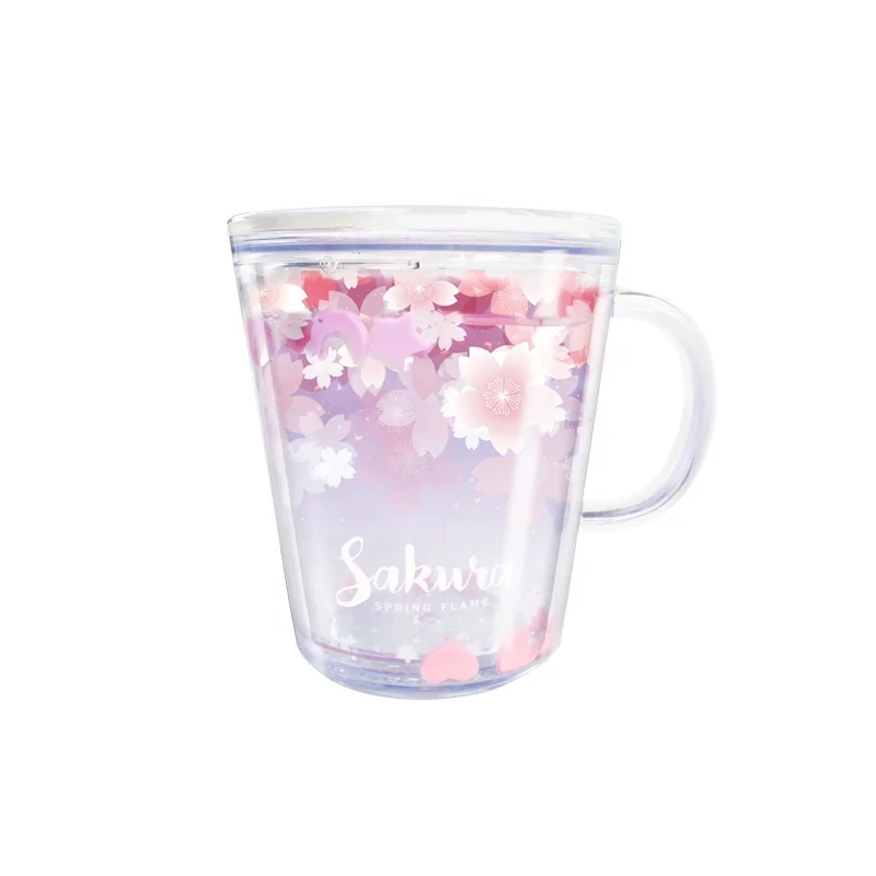
Girlwill Sakura Double Wall Plastic Cup With Handles And Water Inside Tea Mugs Custom Logo Coffee Tumbler Bottles Wholesale 
