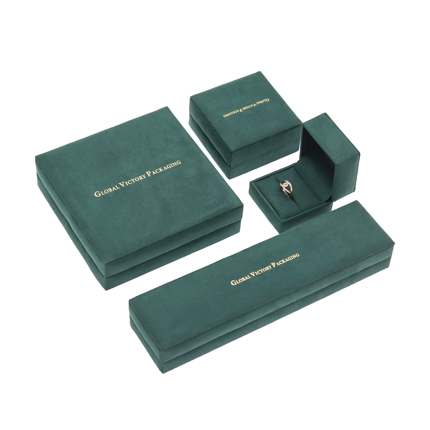 2022 оптовая продажа бархатных замшевых колец зеленых браслетов ювелирных изделий серег упаковочных коробок с логотипом