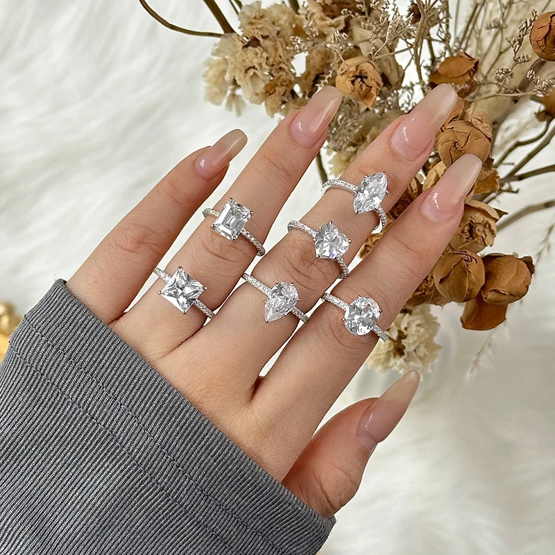 Custom Rings Manufacturer Fine Jewelry 925 Sterling Silver Zircon Promise Wedding Engagement Rings Women