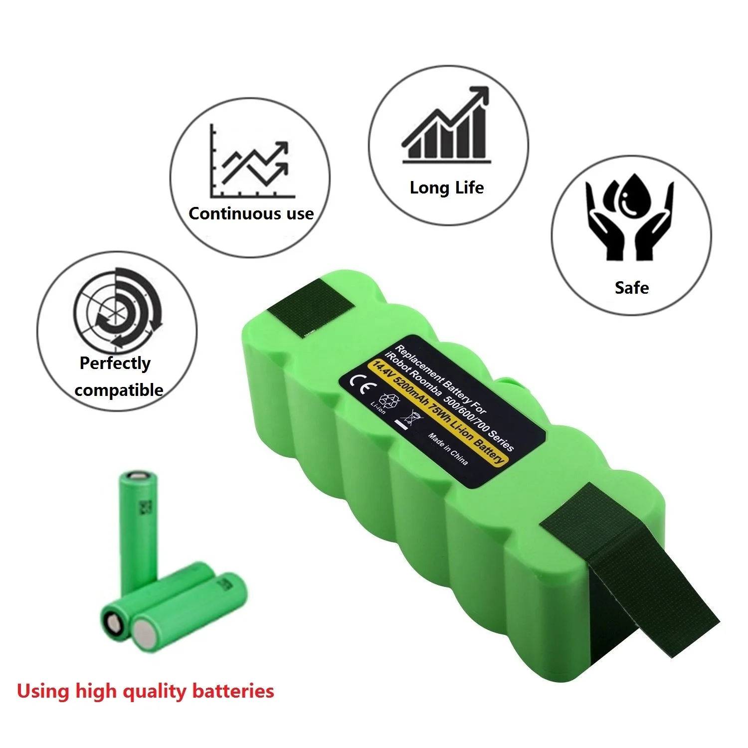 Литий-ионный аккумулятор 14,4 мАч для пылесоса iRobot Roomba 5200, 500, 600, 700, 800