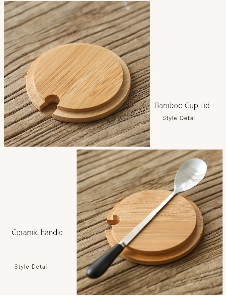 New Custom Color Sustainable Matte Wooden Handle Ceramic Drinking Tea Cup With Lid