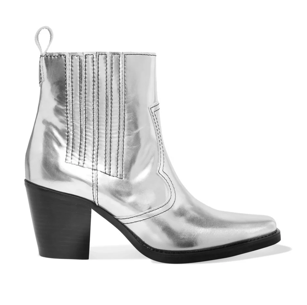 2019 Ladies Block Heel White Slip on Mid Heel Short Red Patent Square Toe Texas Ankle Boots Brown Crocodile Print Cowboy Booties