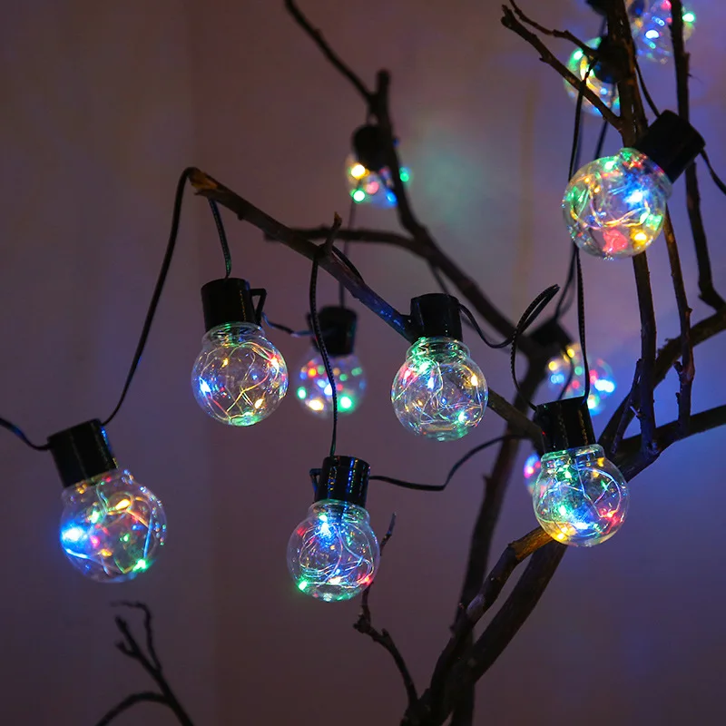 2021 hot sale solar powered transparent bulb ball string lights holiday party