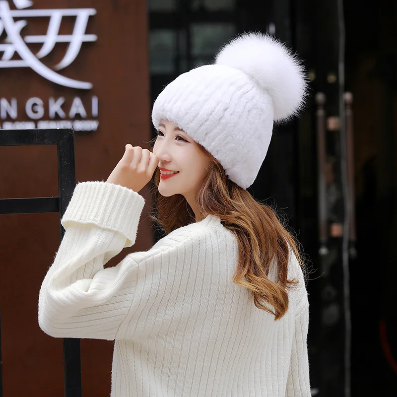 winter beret hat for women knitted hat rabbit fur be  fur hats bucket  fur winter fox  women Gaoding  Rex rabbit hair Plush
