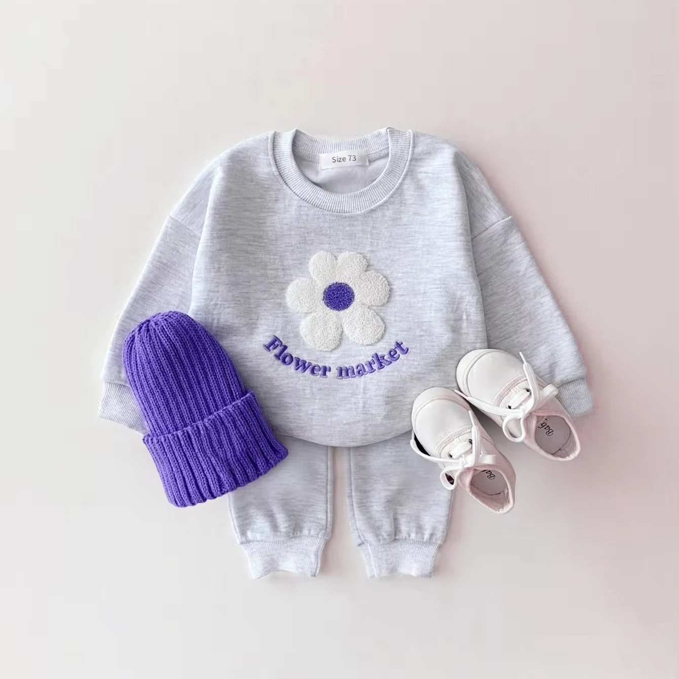 Cotton Flowers Sweatshirt+Pants 2 Pcs Tracksuit Toddler Girl Clothes Set Baby Girls Boutique Outfits