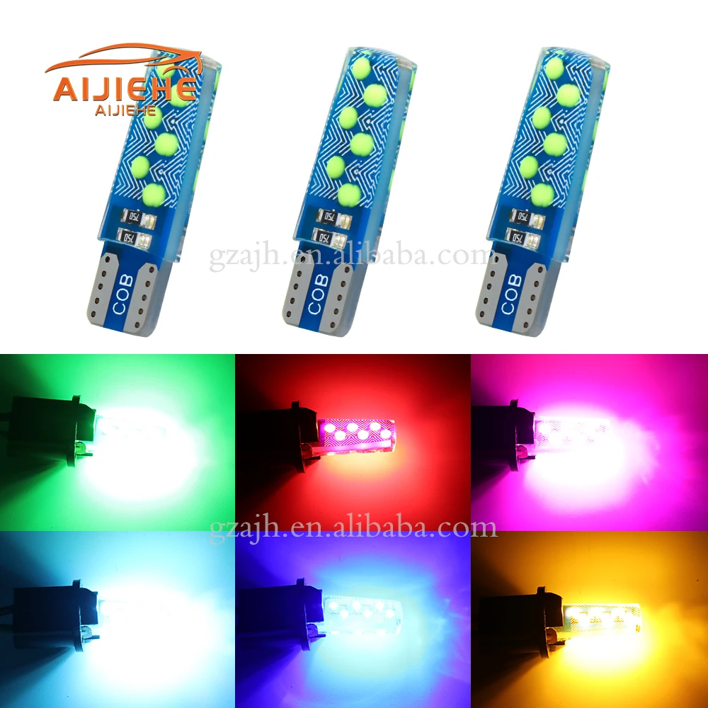 Silicone T10 LED Bulb SMD 2835 12SMD for Car Interior Light Dome Lamp Width Lamp Red+Blue two-color Strobe Flash