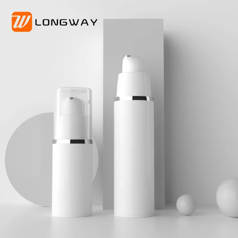 refillable cosmetic packaging PP 15ml 30ml 50ml white plastic eye cream lotion airless bottle with pump for skin care 1oz