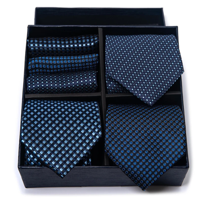 Подарочная коробка мужской галстук шелковые цветочные галстуки для мужчин Свадебный классический стиль синий галстук набор