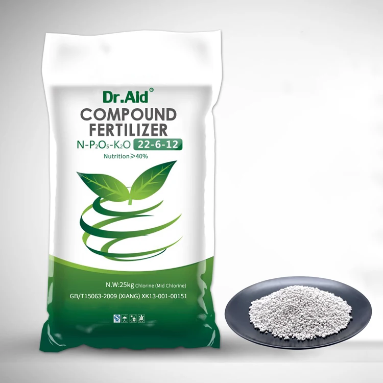 
Dr Aid OEM welcome nitrogen fertilizer NPK 22 6 12 25kg Chlorine base compound chemical fertilizer prices for xinjiang cotton 