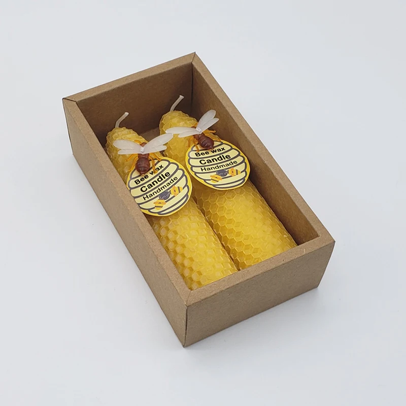 LP13F 4.5inch Hand-rolled pure Beeswax Taper Candles Honeycomb Candles with  personalized label package box
