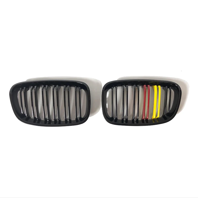 For BMW hatchback series 1 F20 German background with colored flags and double strip car front bumper grille