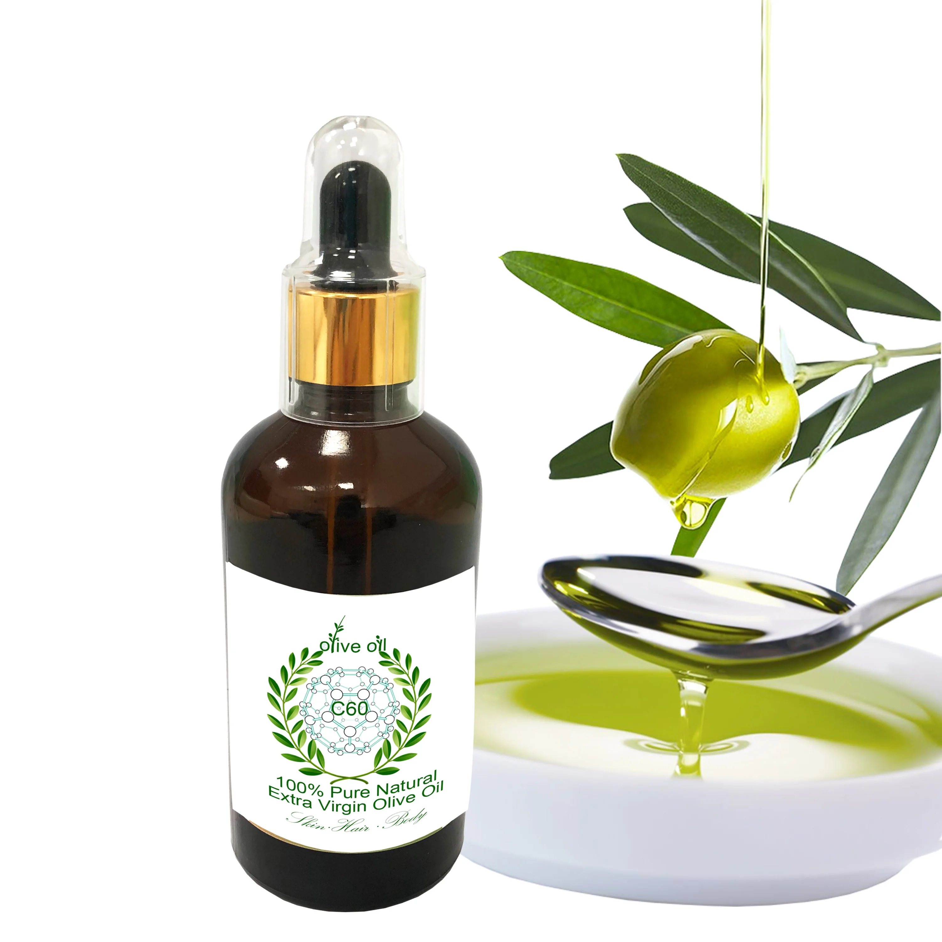 
OEM Olive Oil Organic Extra Virgin Olive Oil For Food Skin Health Hair Body Fullerene C60 100ml 