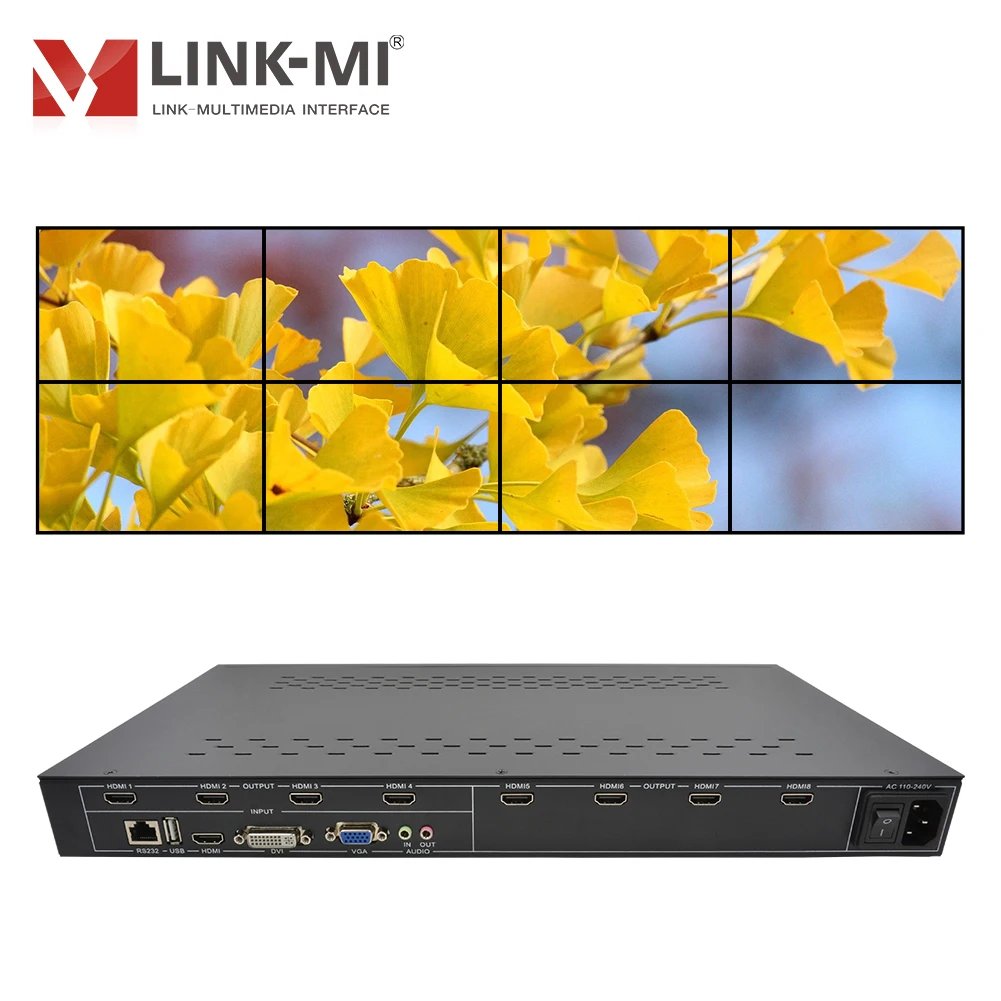 LINK-MI 8 Channels Video Wall Controller 2x4 4x2 2x3 3x2 2x2 2x1 support HDMI+DVI+VGA+USB inputs 1080P Caption Zoom Function
