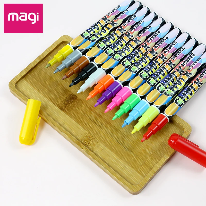 12 Colors 0.7mm Eco-friendly OEM Dry-Erase & Wet-Erase Neon Liquid Chalk Marker For Black Board