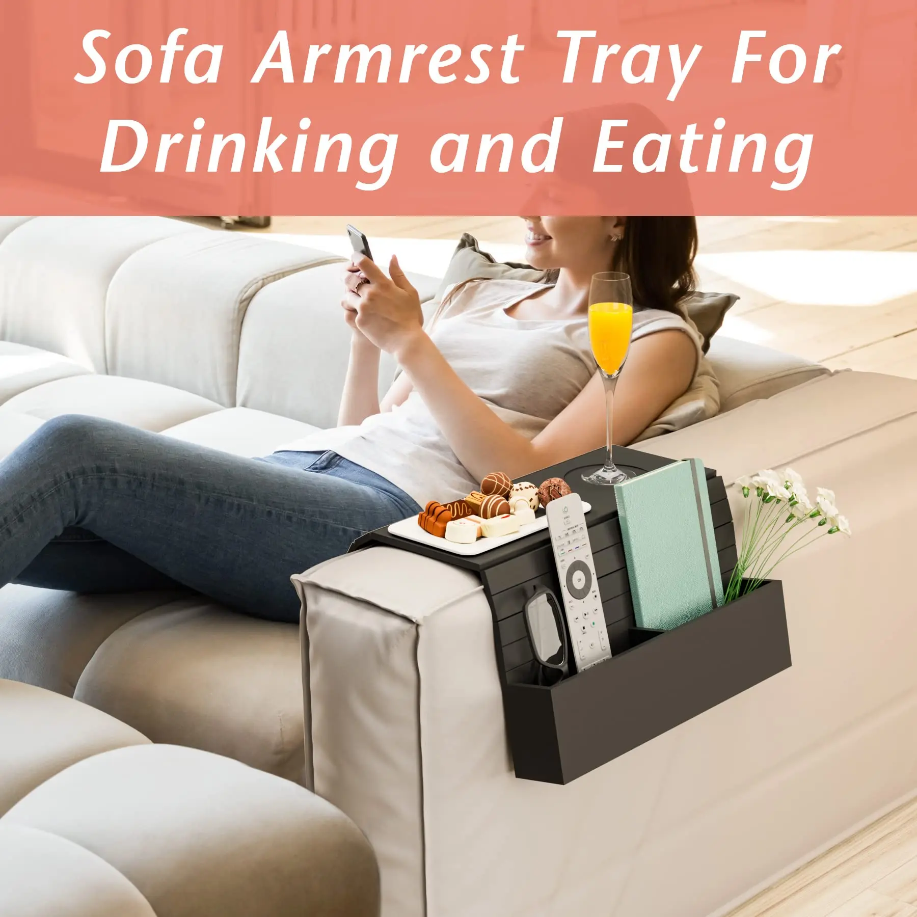 Foldable Couch Armrest Organizer Armrest Tray for Snack Drinks Phone Sofa Armrest Table  Bamboo Sofa Arm Tray with Pockets