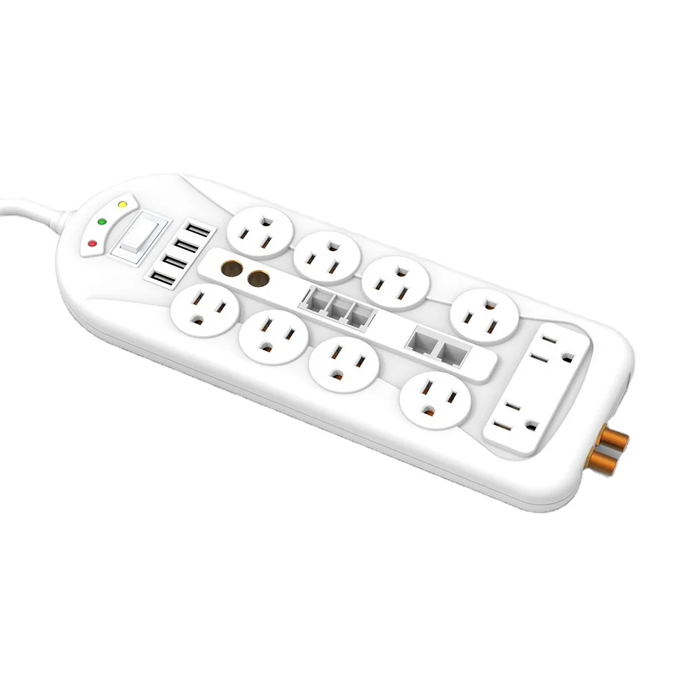 15A USA  flat plug bar ethernet network lan rj45 6-8 outlets tv guard Tower usb smart socket power strip surge protector