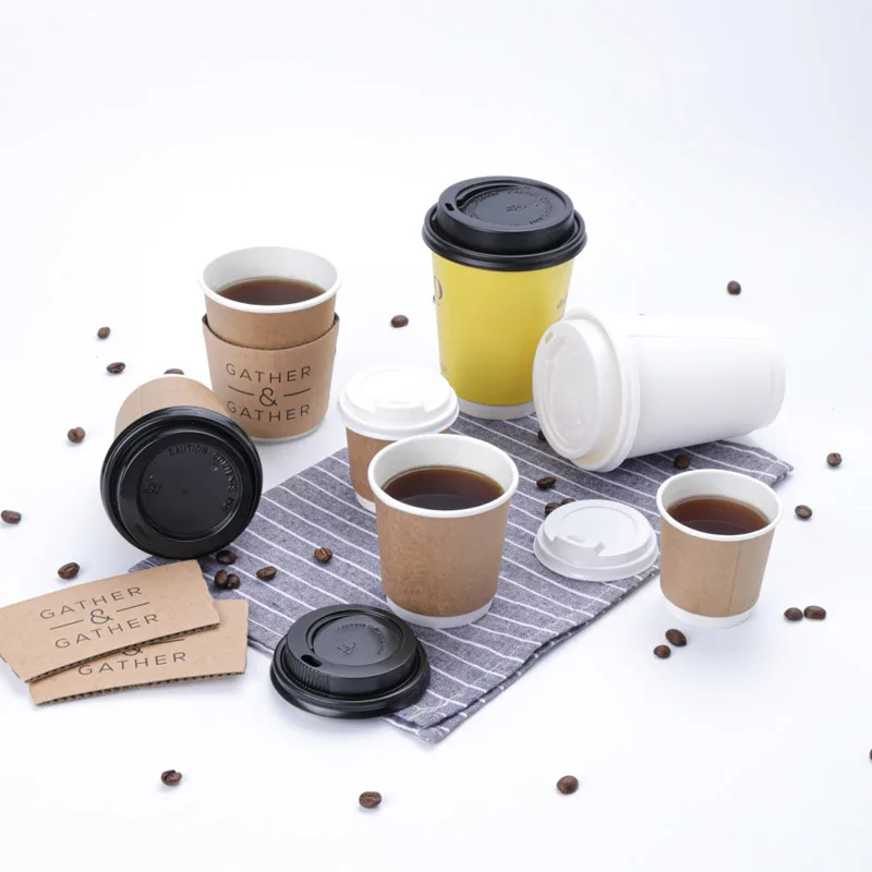 Eco-Friendly Custom Printing Disposable double wall paper Coffee Cup with plastic lid Takeaway Food Packing container