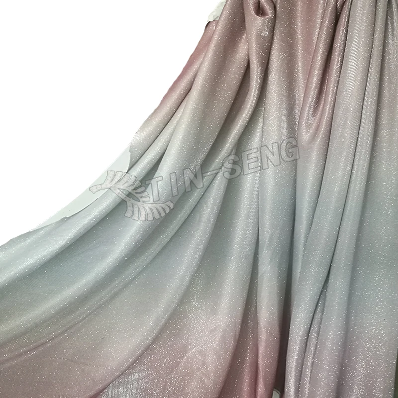 Silver Pink Ombre Fabric , Shiny Gradient Color Lurex Fabric with Glitter