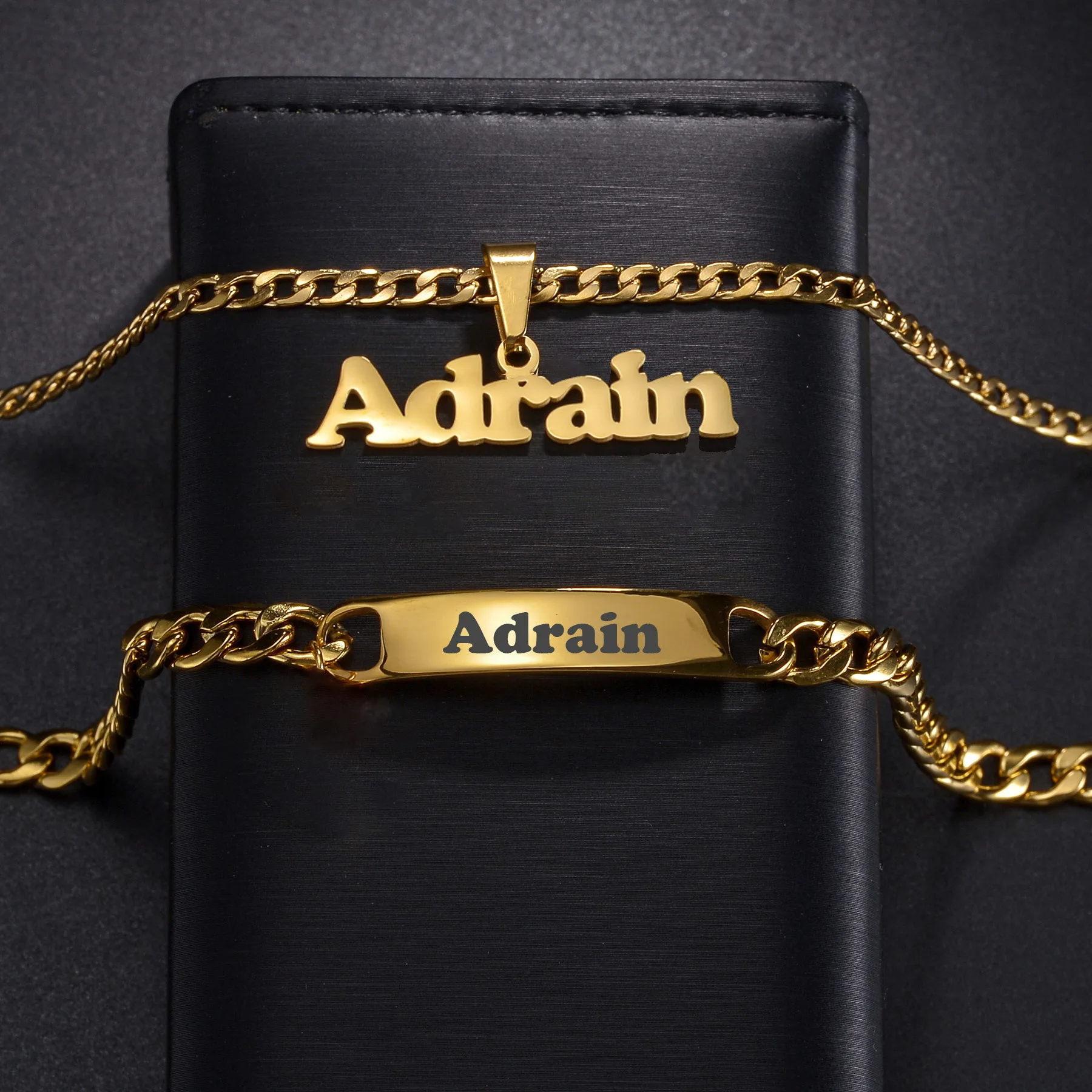 Custom Tranish Jewelry Set Custom Name Pendant Stainless Steel Engraving Letter Bracelet For Children Baby